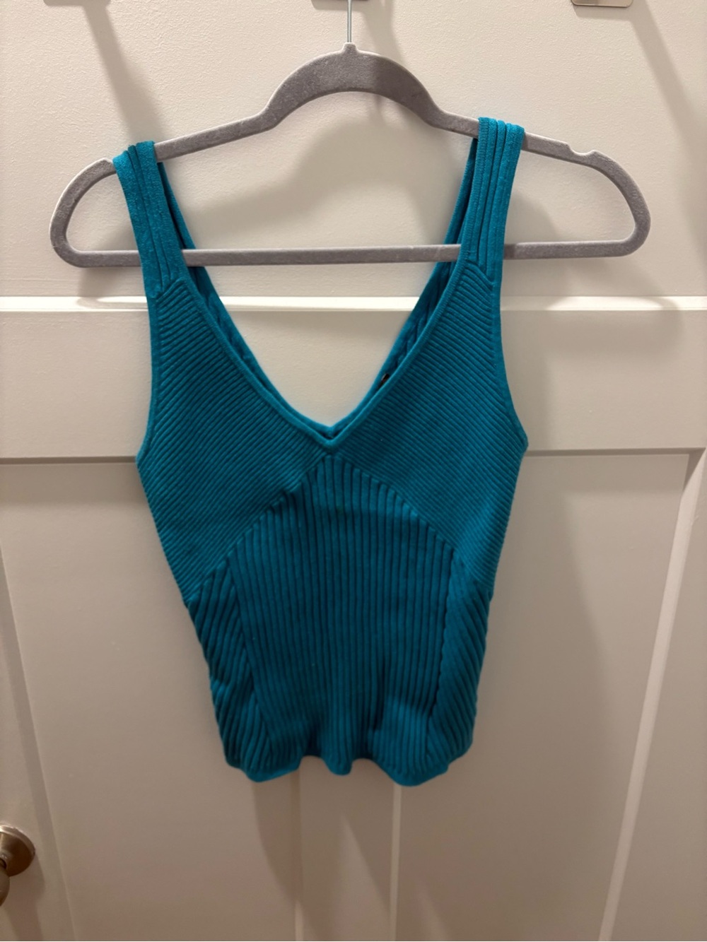 Teal Ribbed V-Neck Tank Top - Women INC